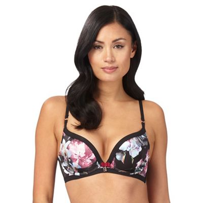 Black 'Ethereal Posey' floral print plunge bra